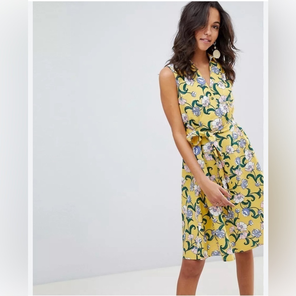 NWT Moon River | Marigold Floral Linen/Cotton VNeck Sleeveless Dress XS